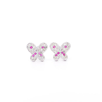 Natural Diamond and Pink Sapphire Cluster Butterfly Stud Earrings in 14K White Gold – Assay Jewelers