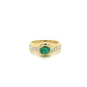 Natural Emerald Bezel Set Cabochon Cut Ring With Princess Cut Diamonds in 18K Yellow Gold