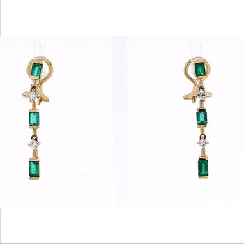 Boucles d’oreilles pendantes en émeraude naturelle en or 14 carats, fermoir clip – Assay Jewelers