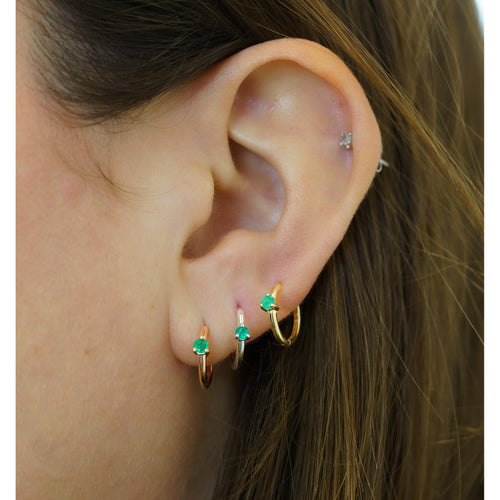 Natural Emerald Multi Placement Huggie Earrings In 14K Rose Gold