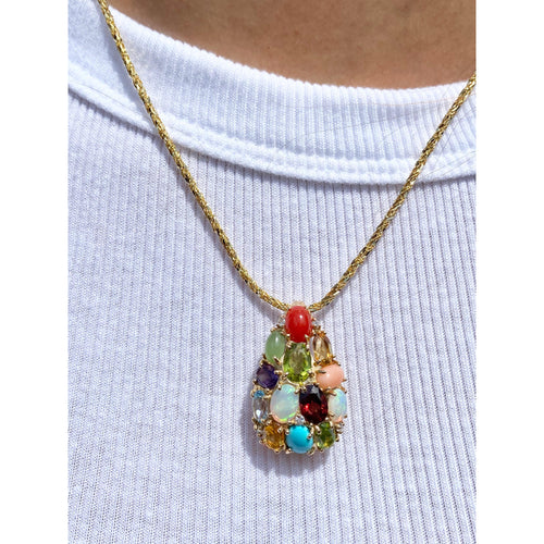 Natural Gemstone Cluster Pendant and 14k gold Necklace