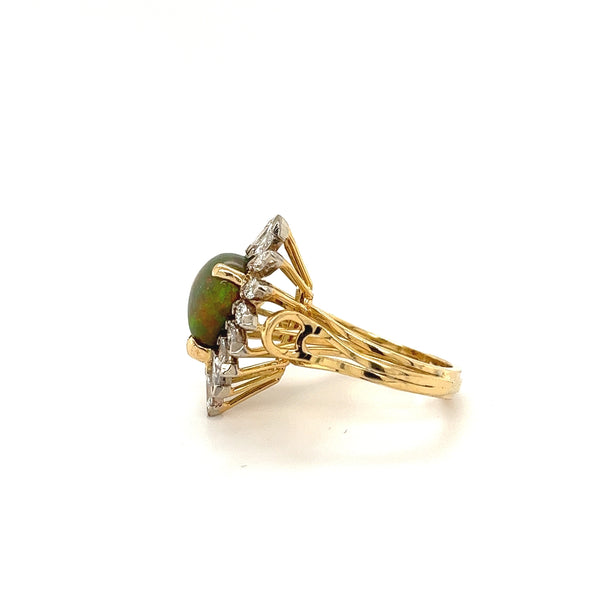 Natural Pear Shape Opal and Marquise Cut Diamond Halo Ring