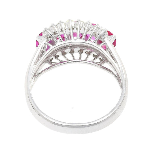 Natural Pink Ruby and Diamond Platinum Wedding Band 5 Stone Ring