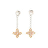 Natural Pink & White Diamond Floral Drop Earrings in 18k White and Rose Gold