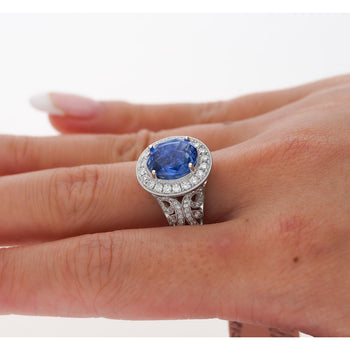 No Heat 4.79 Carat Blue Ceylon Sapphire with Diamonds in 18K Gold Ring – Assay Jewelers