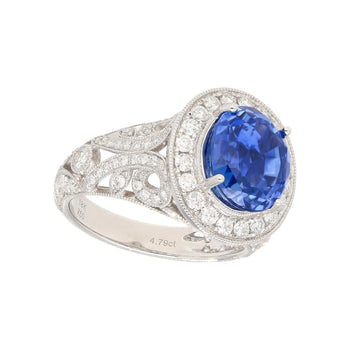 No Heat 4.79 Carat Blue Ceylon Sapphire with Diamonds in 18K Gold Ring – Assay Jewelers