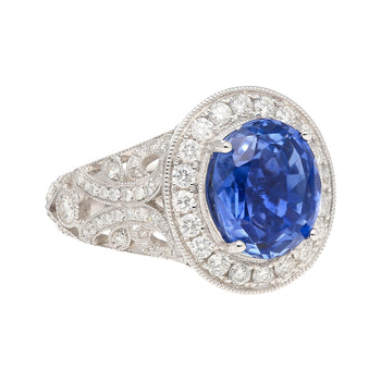 No Heat 4.79 Carat Blue Ceylon Sapphire with Diamonds in 18K Gold Ring – Assay Jewelers