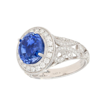 No Heat 4.79 Carat Blue Ceylon Sapphire with Diamonds in 18K Gold Ring – Assay Jewelers