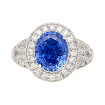 No Heat 4.79 Carat Blue Ceylon Sapphire with Diamonds in 18K Gold Ring – Assay Jewelers