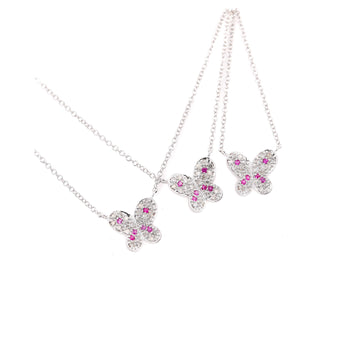 Pink Sapphire and Diamond Butterfly 14K White Gold Floating Pendant Necklace – Assay Jewelers