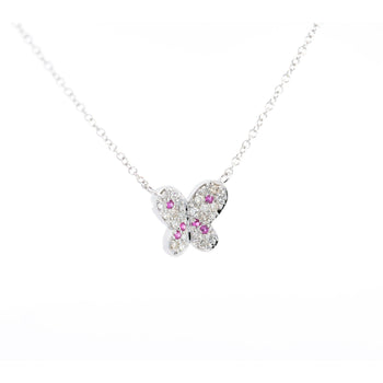 Pink Sapphire and Diamond Butterfly 14K White Gold Floating Pendant Necklace – Assay Jewelers