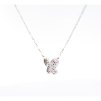 Pink Sapphire and Diamond Butterfly 14K White Gold Floating Pendant Necklace – Assay Jewelers