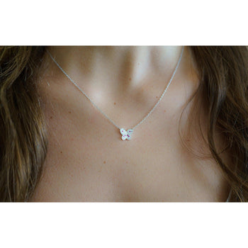 Pink Sapphire and Diamond Butterfly 14K White Gold Floating Pendant Necklace – Assay Jewelers