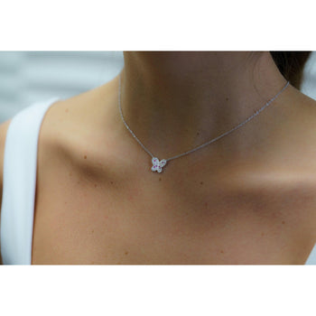 Pink Sapphire and Diamond Butterfly 14K White Gold Floating Pendant Necklace – Assay Jewelers