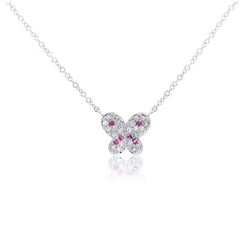 Pink Sapphire and Diamond Butterfly 14K White Gold Floating Pendant Necklace – Assay Jewelers