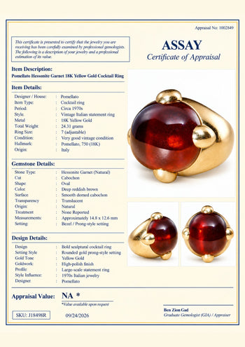 Pomellato Hessonite Garnet Cabochon 18K Yellow Gold Vintage 1970s Ring – Assay Jewelers