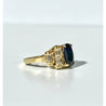 Retro Style Chanthaburi Blue Sapphire ring with Baguette Diamond Sidestones