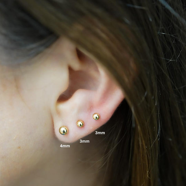 Reversible 3mm 14K Yellow Gold Ball Stud & Clover Screw Back Single Stud Earring