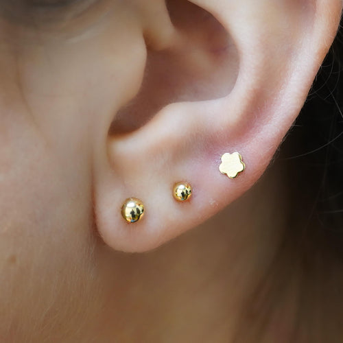 Reversible 3mm 14K Yellow Gold Ball Stud & Clover Screw Back Single Stud Earring