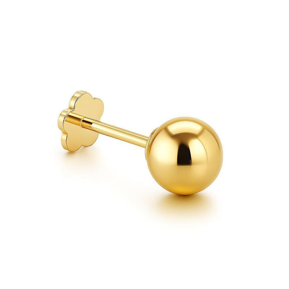 Reversible 4mm 14K Gold Ball Stud & Clover Screw Back Single Stud Earring