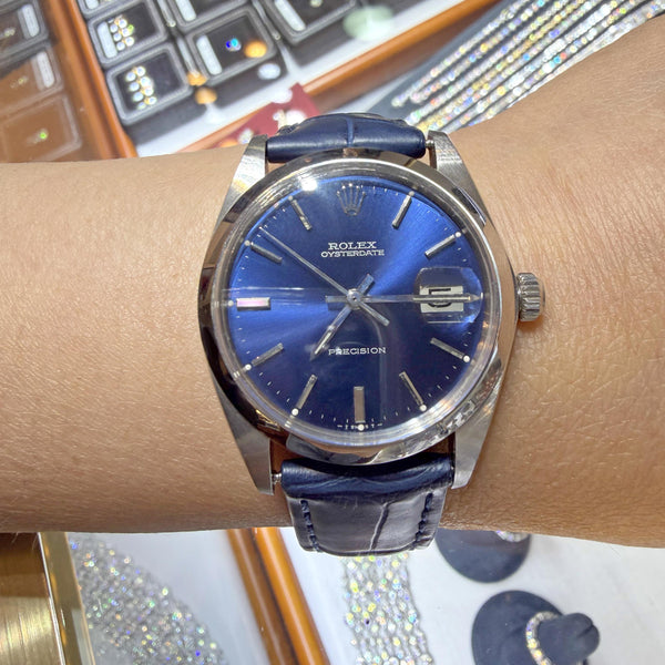 Rolex 6694 Oysterdate Precision Blue Sunburst Dial 34mm Watch