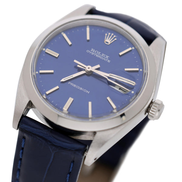 Rolex 6694 Oysterdate Precision Blue Sunburst Dial 34mm Watch