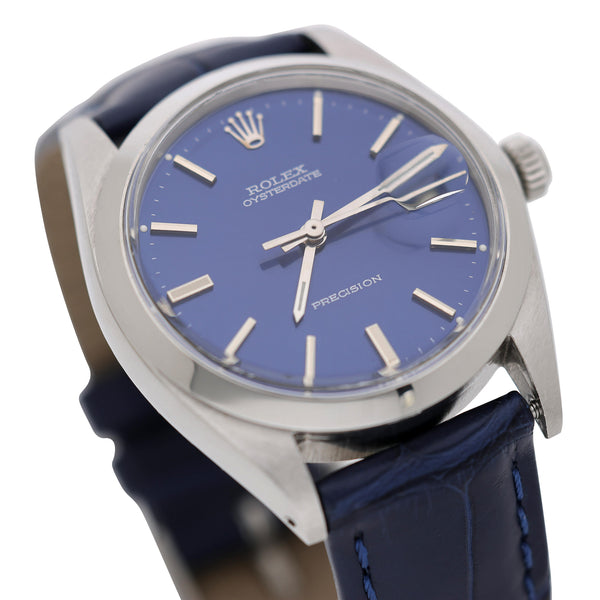 Rolex 6694 Oysterdate Precision Blue Sunburst Dial 34mm Watch