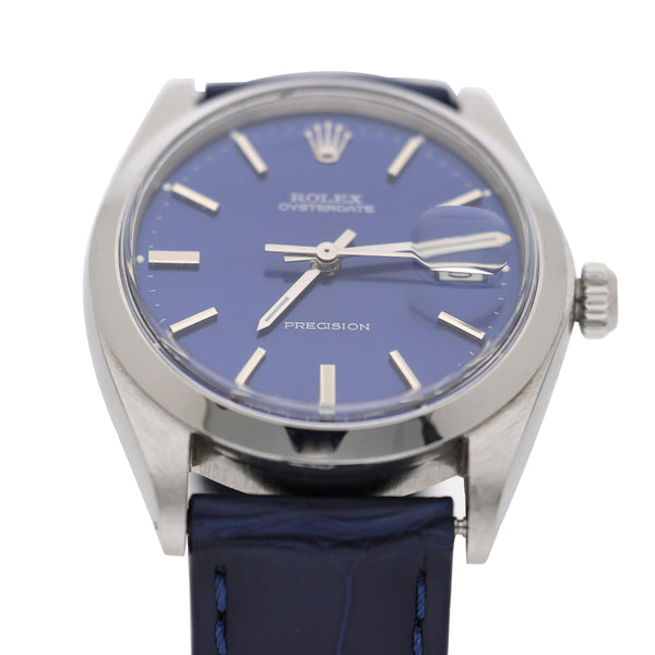 Rolex 6694 Oysterdate Precision Blue Sunburst Dial 34mm Watch
