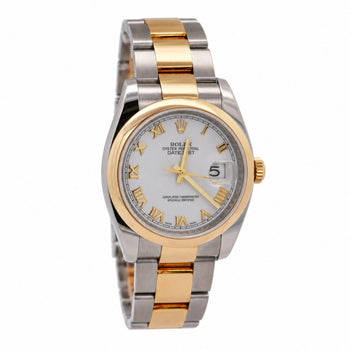 Rolex Datejust 116203 36mm White Roman Dial Two-Tone 18K Gold Oyster Watch – Assay Jewelers