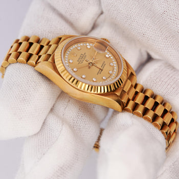 Rolex Datejust Presidential Champagne 18K Gold Diamond Dial Fluted Watch – Assay Jewelers