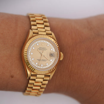 Rolex Datejust Presidential Champagne 18K Gold Diamond Dial Fluted Watch – Assay Jewelers