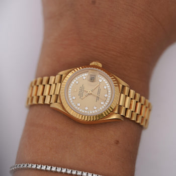 Rolex Datejust Presidential Champagne 18K Gold Diamond Dial Fluted Watch – Assay Jewelers