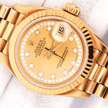 Rolex Datejust Presidential Champagne 18K Gold Diamond Dial Fluted Watch – Assay Jewelers