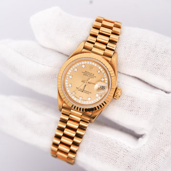 Rolex Datejust Presidential Champagne 18K Gold Diamond Dial Fluted Watch – Assay Jewelers