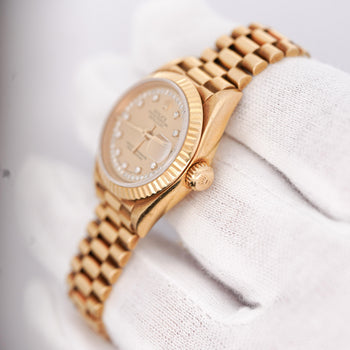 Rolex Datejust Presidential Champagne 18K Gold Diamond Dial Fluted Watch – Assay Jewelers