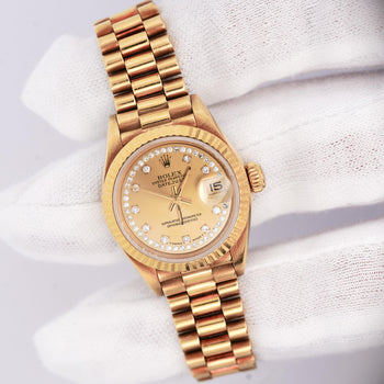 Rolex Datejust Presidential Champagne 18K Gold Diamond Dial Fluted Watch – Assay Jewelers