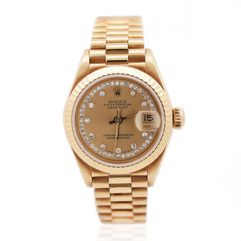 Rolex Datejust Presidential Champagne 18K Gold Diamond Dial Fluted Watch – Assay Jewelers