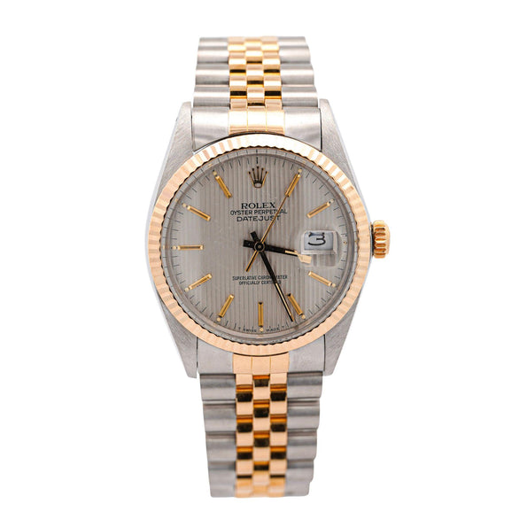 Rolex Datejust Silver Tapestry Dial 2 Tone Jubilee 36mm 16013 Watch Box/Papers