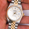 Rolex Datejust Silver Tapestry Dial 2 Tone Jubilee 36mm 16013 Watch Box/Papers