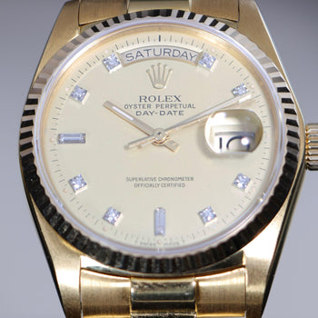 Rolex Day-Date 18038 Champagne Diamond Dial 18K Gold 36mm Circa 1978 Watch – Assay Jewelers