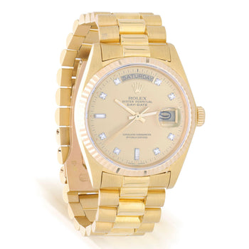 Rolex Day-Date 18038 Champagne Diamond Dial 18K Gold 36mm Circa 1978 Watch – Assay Jewelers