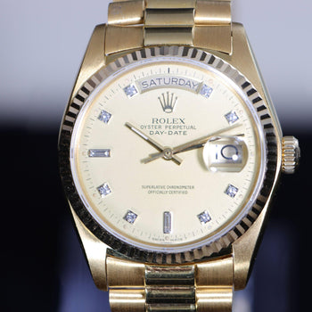 Rolex Day-Date 18038 Champagne Diamond Dial 18K Gold 36mm Circa 1978 Watch – Assay Jewelers