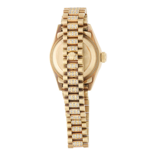 Rolex Lady Datejust 26mm 18K Yellow Gold Diamond Ruby Pave Dial President Watch