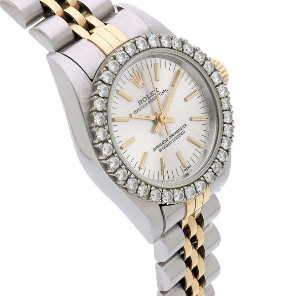 Rolex Oyster Perpetual 26mm Diamond Bezel 18K Two Tone Gold Jubilee Ladies Watch