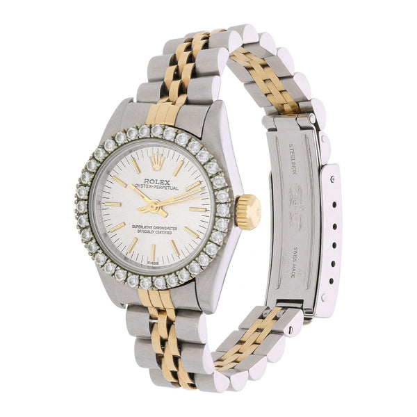 Rolex Oyster Perpetual 26mm Diamond Bezel 18K Two Tone Gold Jubilee Ladies Watch