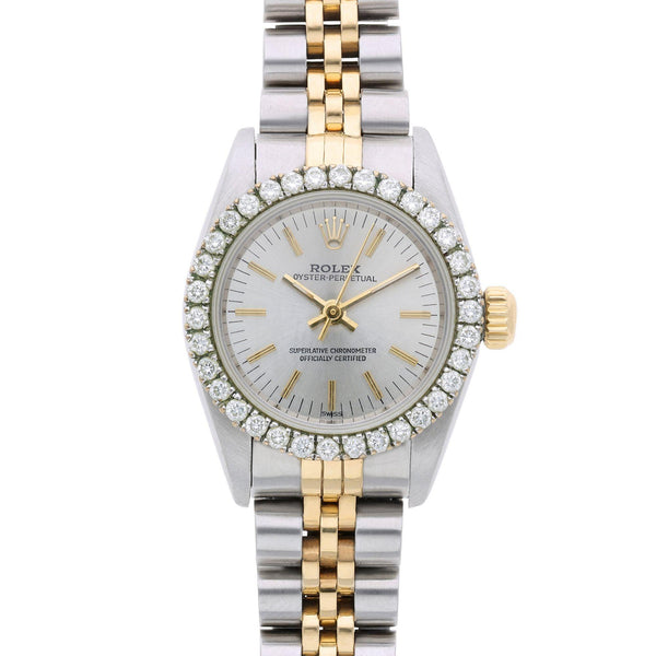 Rolex Oyster Perpetual 26mm Diamond Bezel 18K Two Tone Gold Jubilee Ladies Watch
