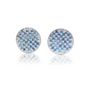 Round Blue Diamond Cluster Disc Stud Earrings in 18k White Gold