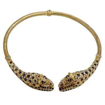Sapphire and Diamond 18K Gold Leopard Motif Choker Necklace – Assay Jewelers