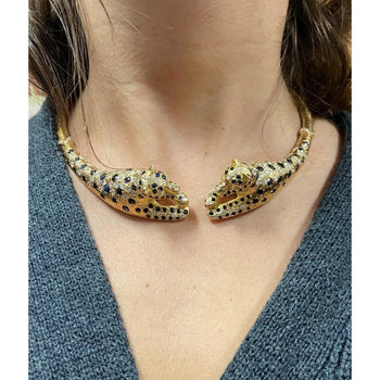 Sapphire and Diamond 18K Gold Leopard Motif Choker Necklace – Assay Jewelers