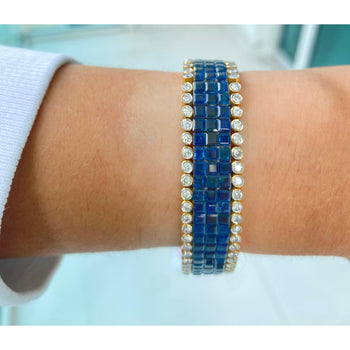 Square Cut Blue Sapphire and Diamond Cluster Tennis Bracelet – Assay Jewelers